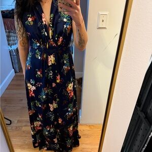 60s/70s Gay Gibson Navy Floral Maxi Dress